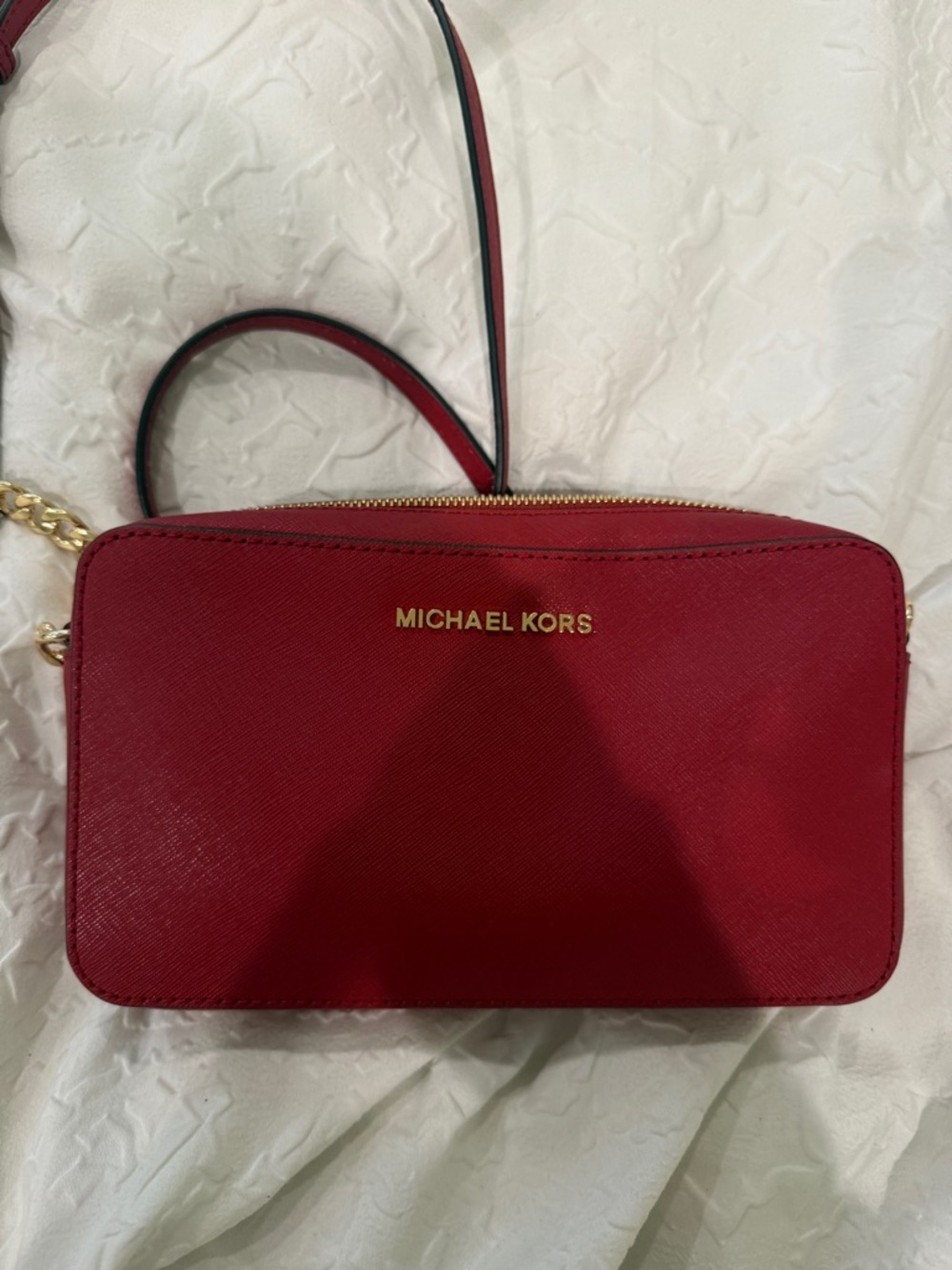 MICHAEL KORS Red Saffiano Crossbody Bag with Gold Hardware